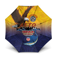 American Samoa Fautasi Umbrella Bald Eage and Sailfish with Kakau Motifs LT03 One Size Folded 11.42 inch Opened Diameter 37.4 inch Yellow - Polynesian Pride