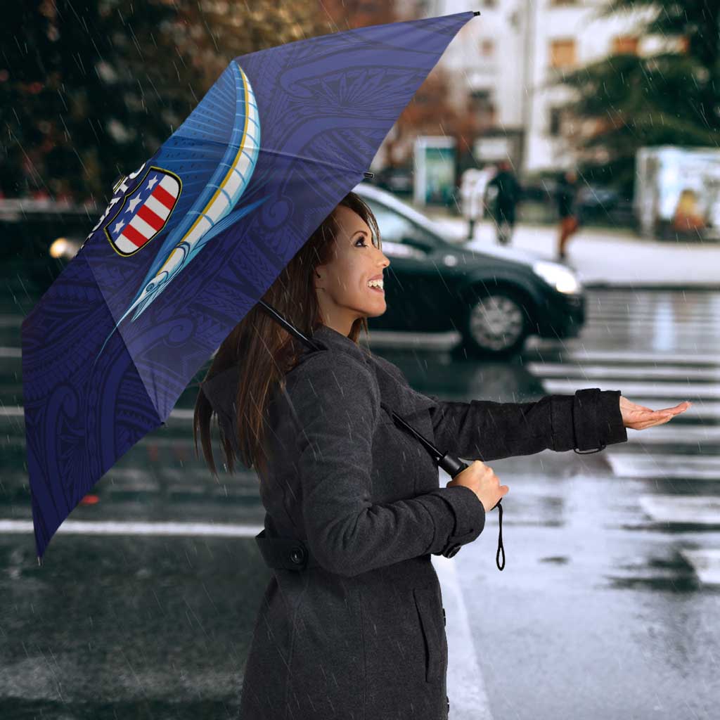American Samoa Fautasi Umbrella Bald Eage and Sailfish with Kakau Motifs LT03 - Polynesian Pride