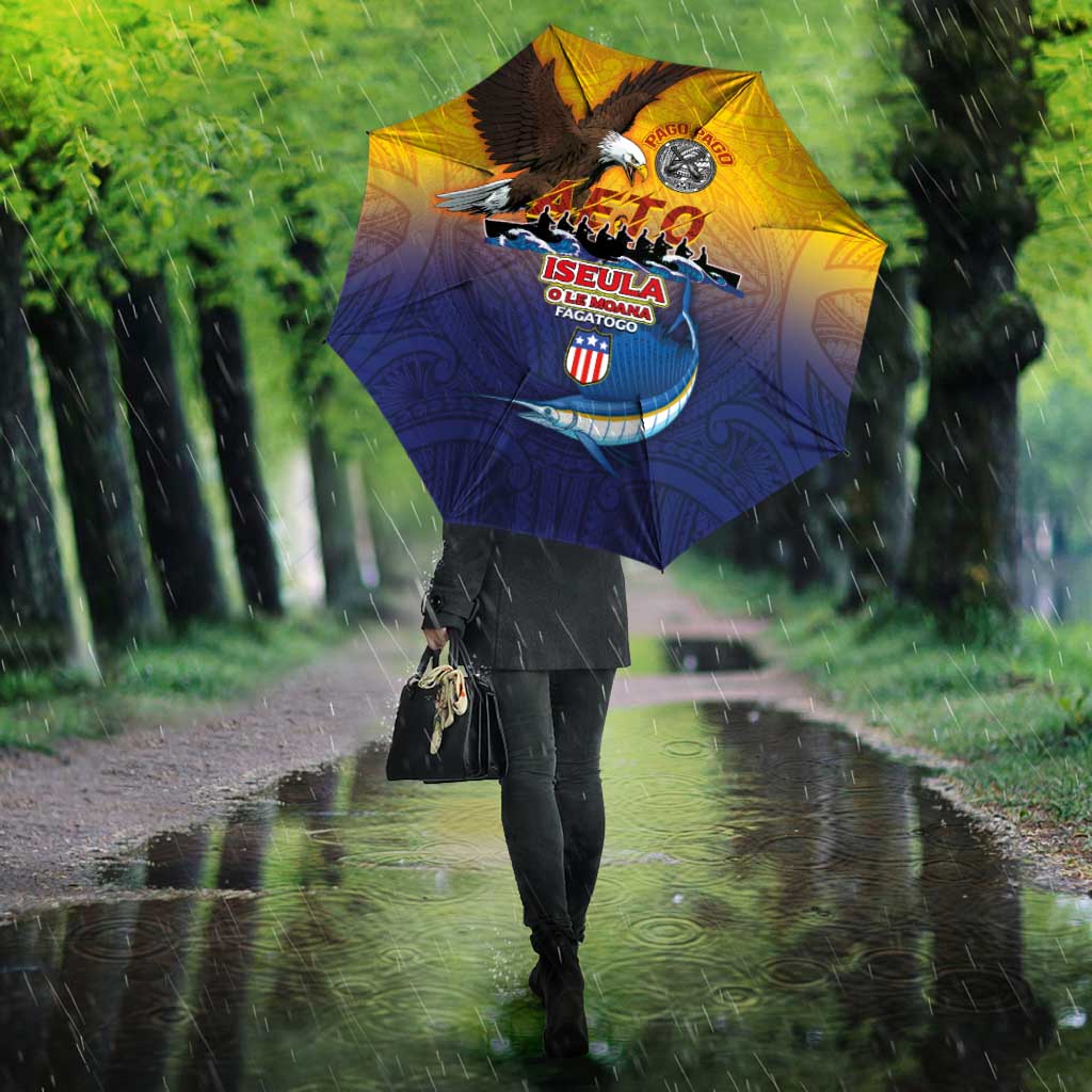 American Samoa Fautasi Umbrella Bald Eage and Sailfish with Kakau Motifs LT03 - Polynesian Pride