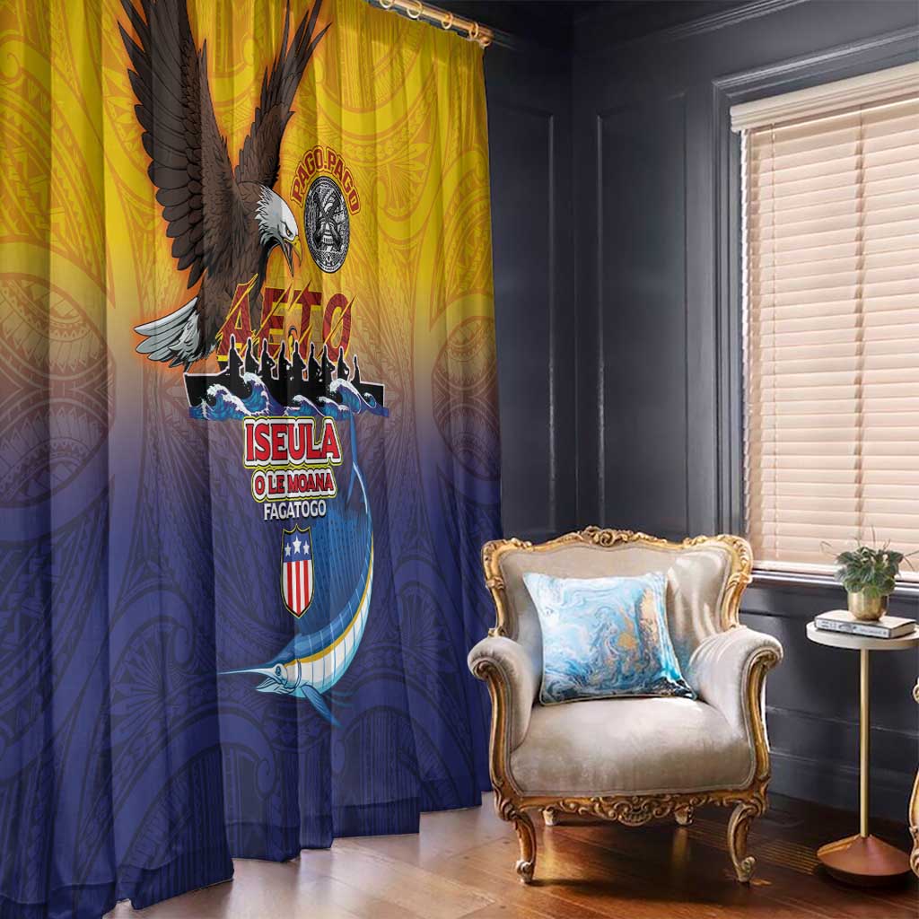 American Samoa Fautasi Window Curtain Bald Eage and Sailfish with Kakau Motifs LT03 - Polynesian Pride
