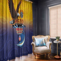 American Samoa Fautasi Window Curtain Bald Eage and Sailfish with Kakau Motifs LT03 - Polynesian Pride