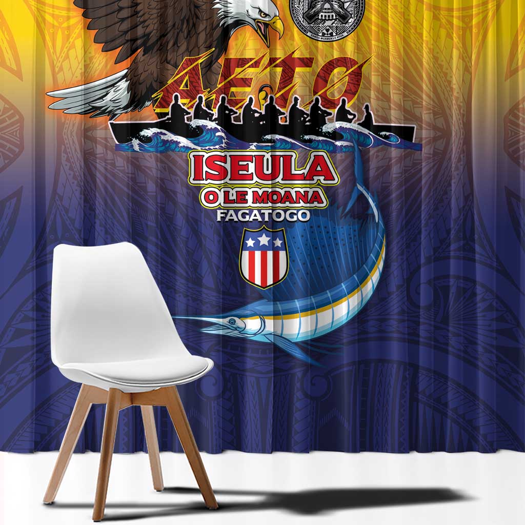 American Samoa Fautasi Window Curtain Bald Eage and Sailfish with Kakau Motifs LT03 - Polynesian Pride