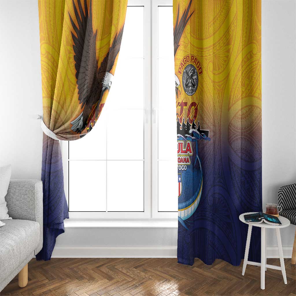 American Samoa Fautasi Window Curtain Bald Eage and Sailfish with Kakau Motifs LT03 - Polynesian Pride