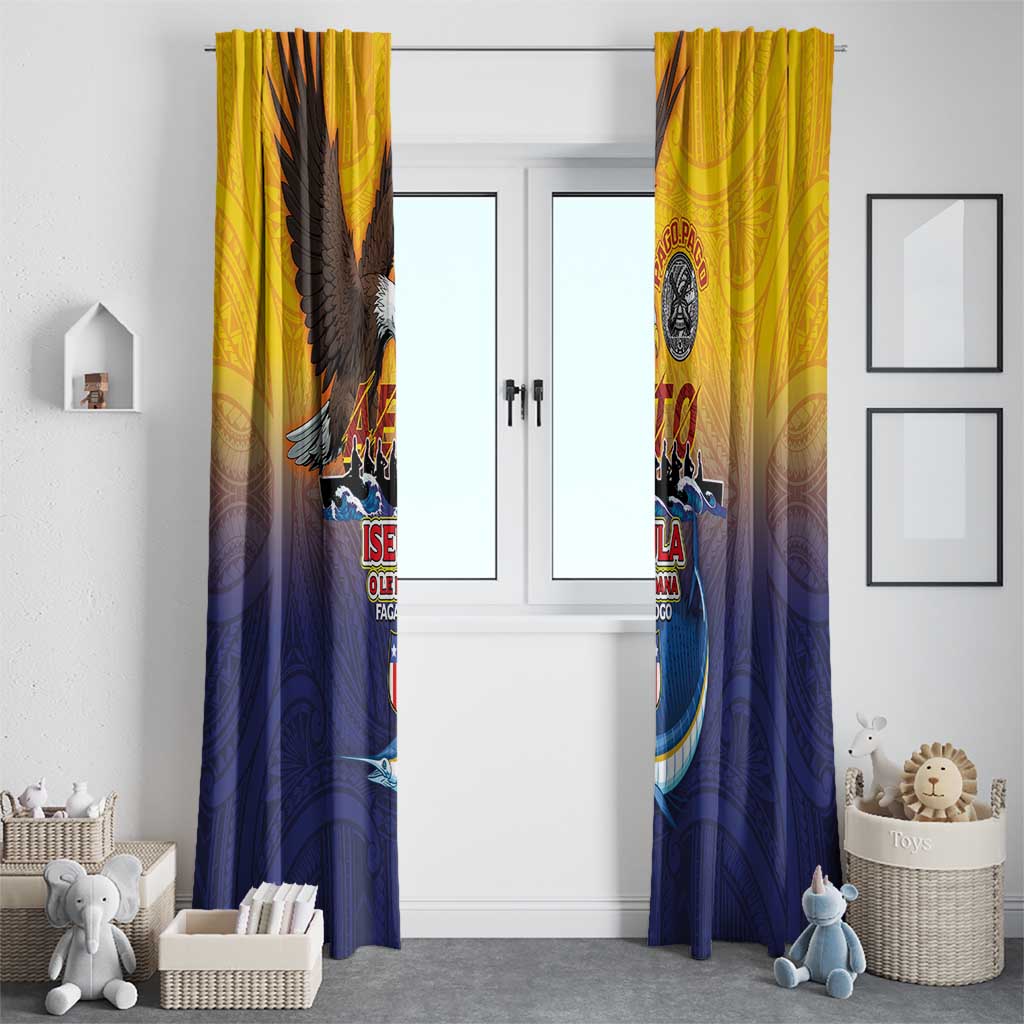 American Samoa Fautasi Window Curtain Bald Eage and Sailfish with Kakau Motifs LT03 - Polynesian Pride