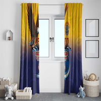 American Samoa Fautasi Window Curtain Bald Eage and Sailfish with Kakau Motifs LT03 - Polynesian Pride