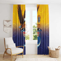 American Samoa Fautasi Window Curtain Bald Eage and Sailfish with Kakau Motifs LT03 - Polynesian Pride