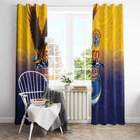 American Samoa Fautasi Window Curtain Bald Eage and Sailfish with Kakau Motifs LT03 - Polynesian Pride