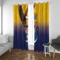 American Samoa Fautasi Window Curtain Bald Eage and Sailfish with Kakau Motifs LT03 With Grommets Yellow - Polynesian Pride