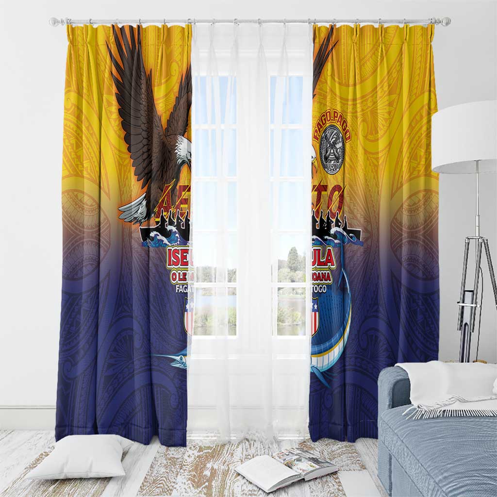 American Samoa Fautasi Window Curtain Bald Eage and Sailfish with Kakau Motifs LT03 - Polynesian Pride