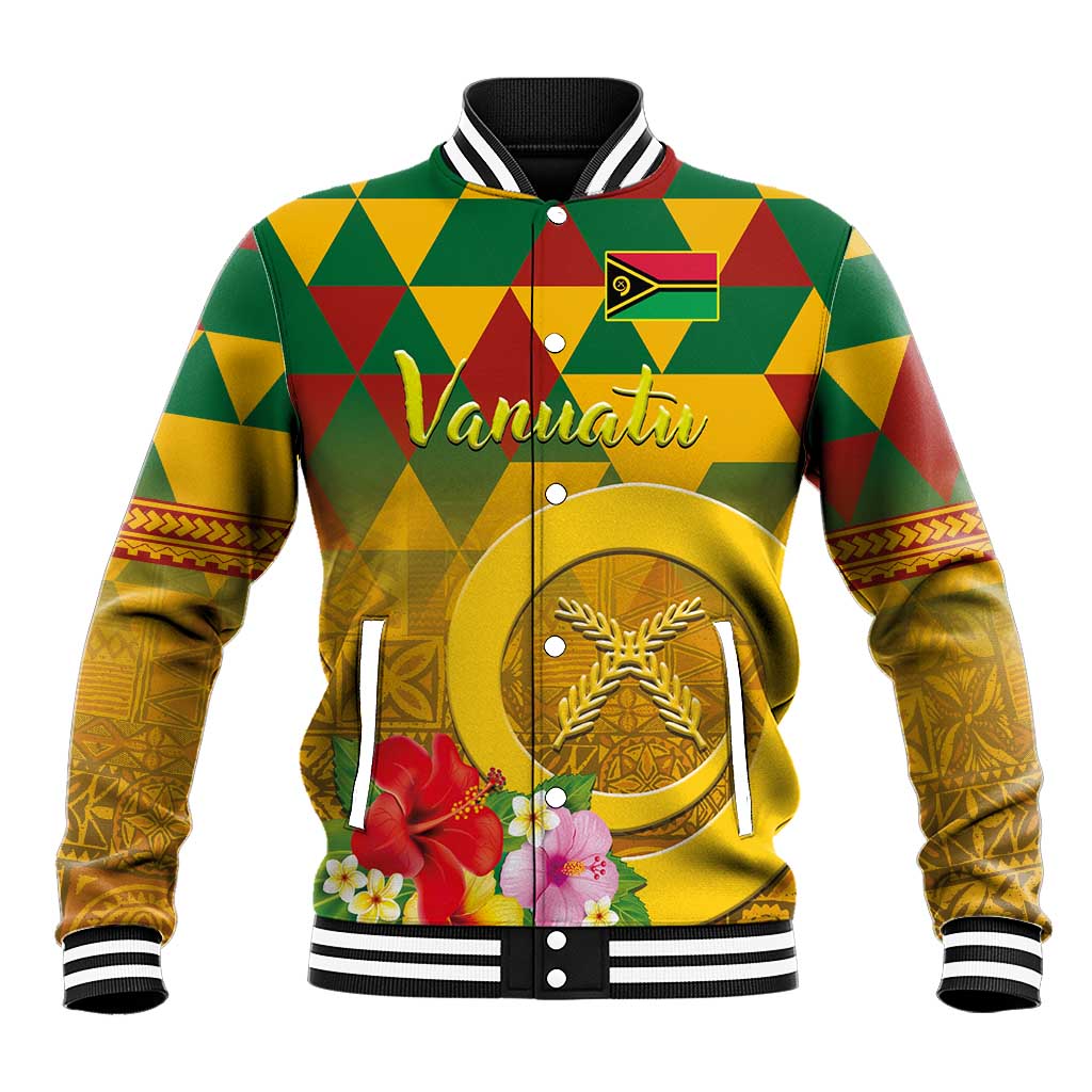Melanesian Vanuatu Baseball Jacket With Tapa Tribal Pattern and Triangle Geometric Tricolor - Polynesian Pride