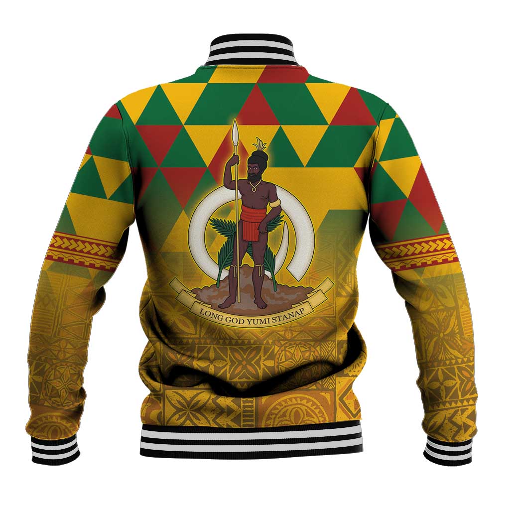 Melanesian Vanuatu Baseball Jacket With Tapa Tribal Pattern and Triangle Geometric Tricolor - Polynesian Pride