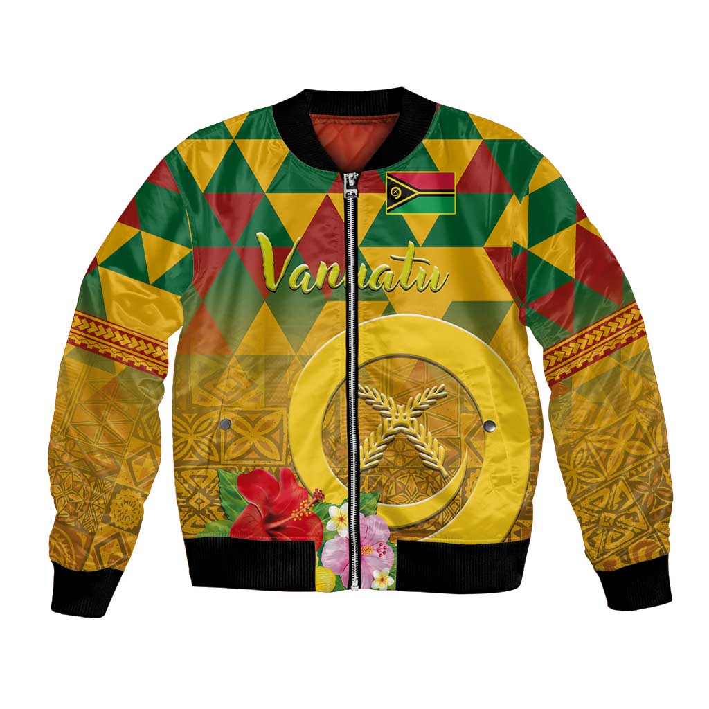 Melanesian Vanuatu Bomber Jacket With Tapa Tribal Pattern and Triangle Geometric Tricolor - Polynesian Pride