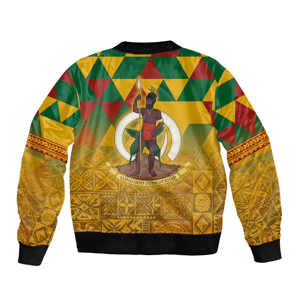 Melanesian Vanuatu Bomber Jacket With Tapa Tribal Pattern and Triangle Geometric Tricolor - Polynesian Pride