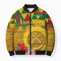 Melanesian Vanuatu Bomber Puffer Jacket With Tapa Tribal Pattern and Triangle Geometric Tricolor - Polynesian Pride
