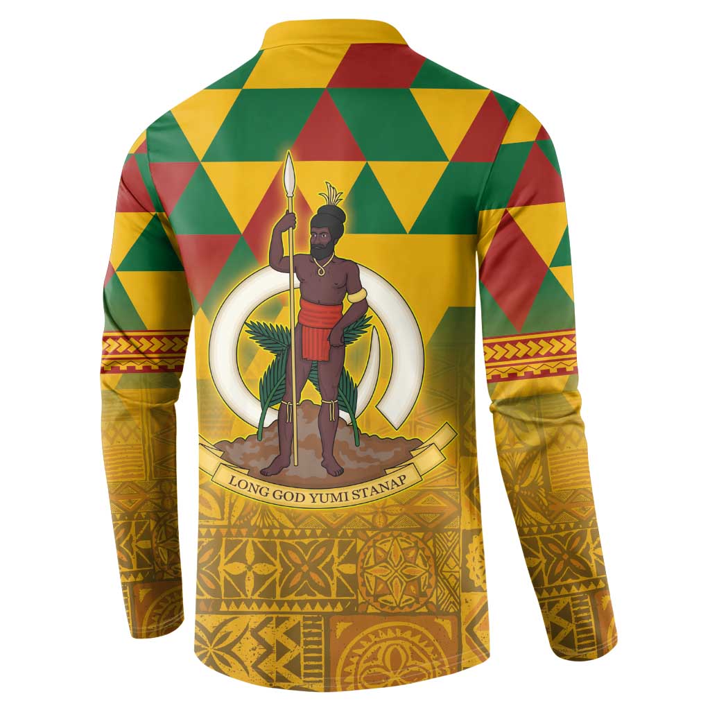 Melanesian Vanuatu Button Sweatshirt With Tapa Tribal Pattern and Triangle Geometric Tricolor - Polynesian Pride