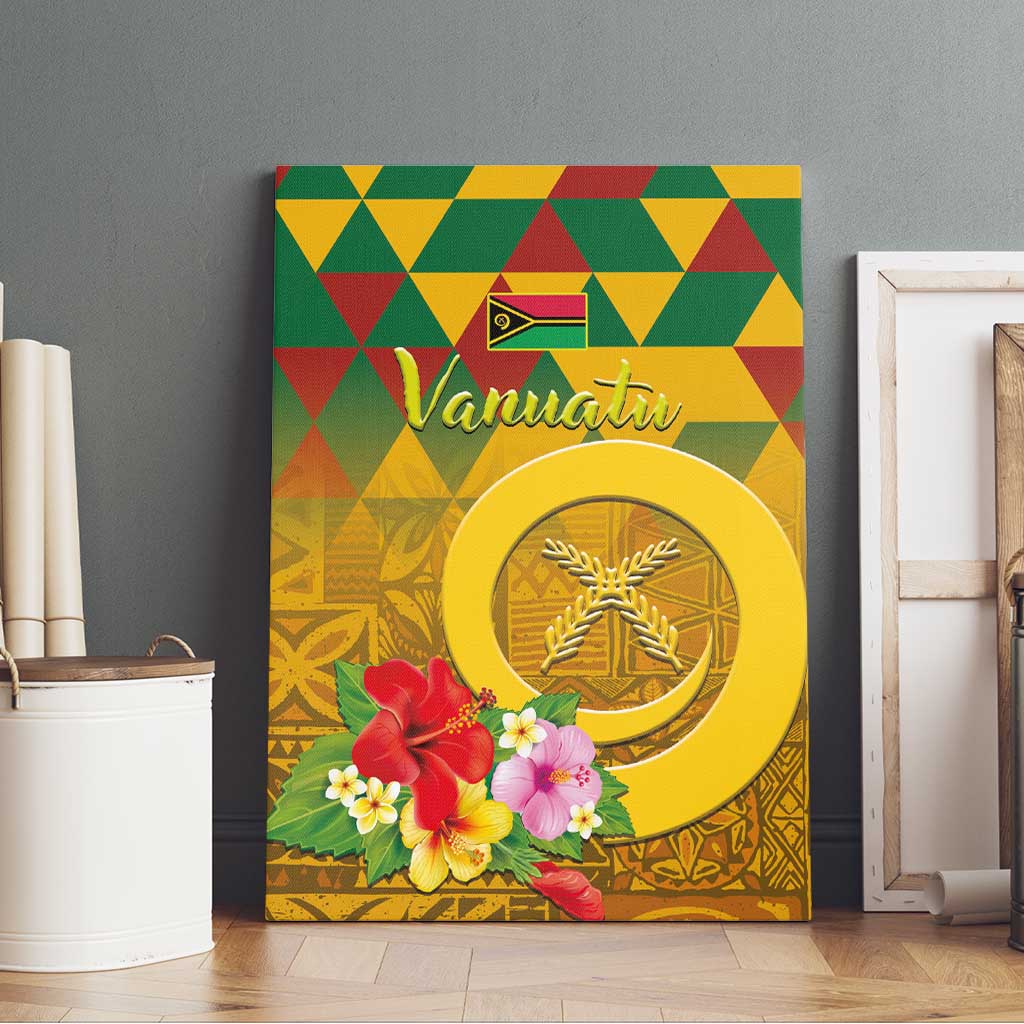 Melanesian Vanuatu Canvas Wall Art With Tapa Tribal Pattern and Triangle Geometric Tricolor - Polynesian Pride