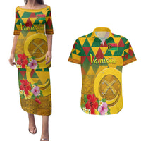 Melanesian Vanuatu Couples Matching Puletasi and Hawaiian Shirt With Tapa Tribal Pattern and Triangle Geometric Tricolor - Polynesian Pride