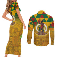 Melanesian Vanuatu Couples Matching Short Sleeve Bodycon Dress and Long Sleeve Button Shirt With Tapa Tribal Pattern and Triangle Geometric Tricolor - Polynesian Pride