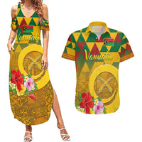 Melanesian Vanuatu Couples Matching Summer Maxi Dress and Hawaiian Shirt With Tapa Tribal Pattern and Triangle Geometric Tricolor - Polynesian Pride