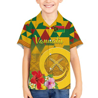 Melanesian Vanuatu Family Matching Off The Shoulder Long Sleeve Dress and Hawaiian Shirt With Tapa Tribal Pattern and Triangle Geometric Tricolor - Polynesian Pride