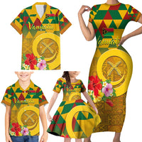 Melanesian Vanuatu Family Matching Short Sleeve Bodycon Dress and Hawaiian Shirt With Tapa Tribal Pattern and Triangle Geometric Tricolor - Polynesian Pride