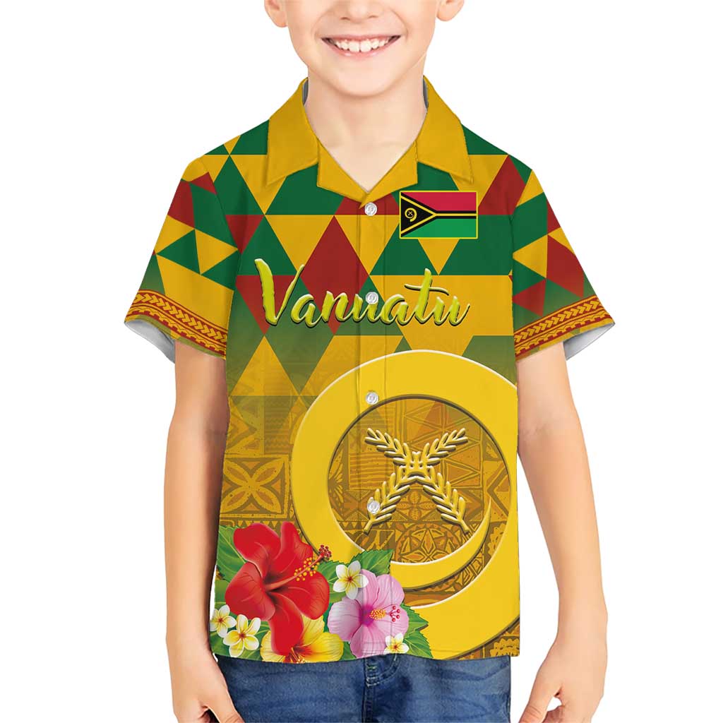 Melanesian Vanuatu Family Matching Short Sleeve Bodycon Dress and Hawaiian Shirt With Tapa Tribal Pattern and Triangle Geometric Tricolor - Polynesian Pride
