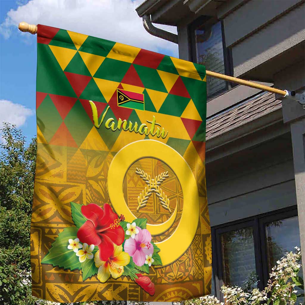 Melanesian Vanuatu Garden Flag With Tapa Tribal Pattern and Triangle Geometric Tricolor - Polynesian Pride