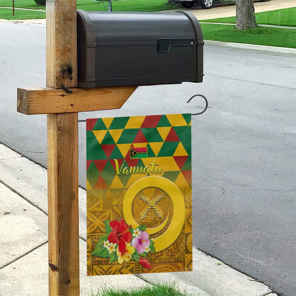 Melanesian Vanuatu Garden Flag With Tapa Tribal Pattern and Triangle Geometric Tricolor - Polynesian Pride