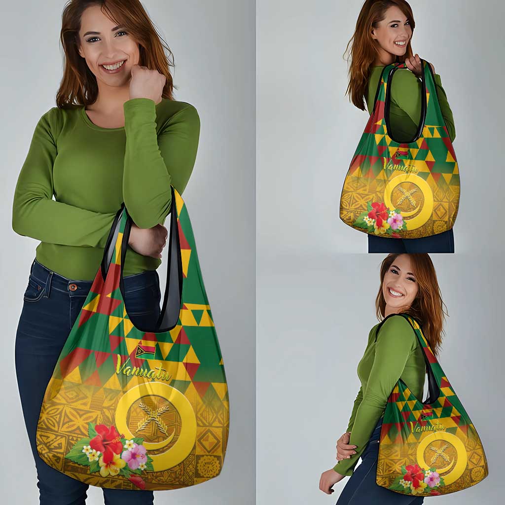 Melanesian Vanuatu Grocery Bag With Tapa Tribal Pattern and Triangle Geometric Tricolor - Polynesian Pride