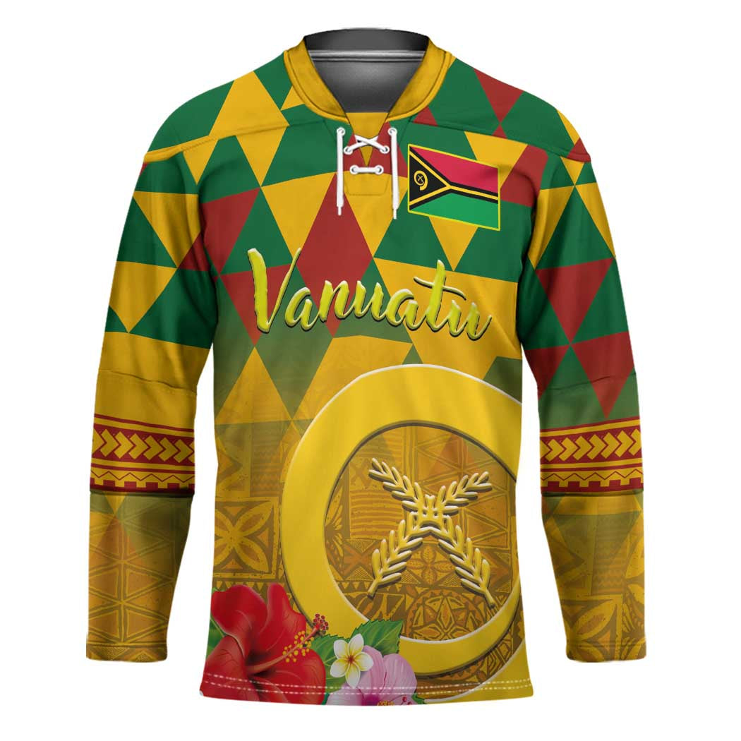 Melanesian Vanuatu Hockey Jersey With Tapa Tribal Pattern and Triangle Geometric Tricolor - Polynesian Pride