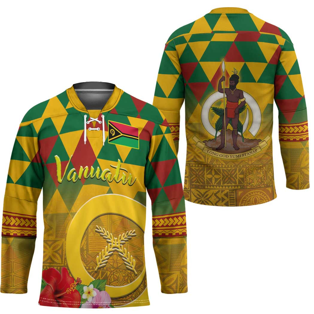 Melanesian Vanuatu Hockey Jersey With Tapa Tribal Pattern and Triangle Geometric Tricolor - Polynesian Pride