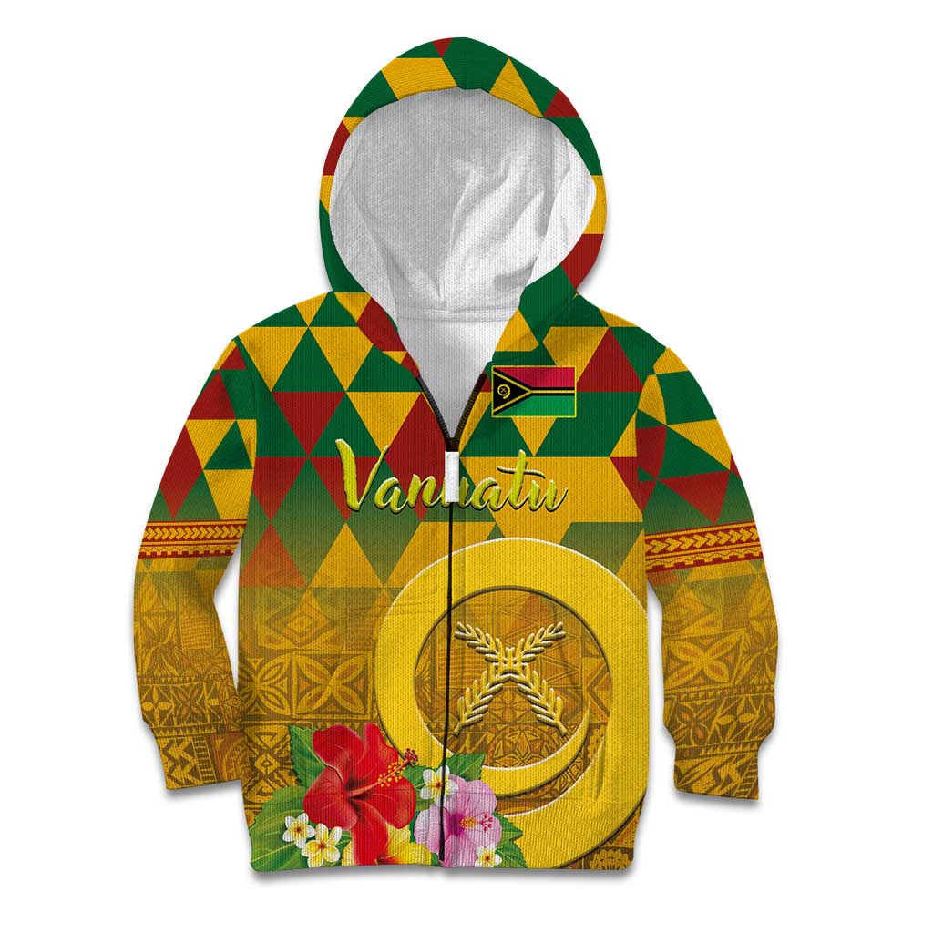 Melanesian Vanuatu Kid Hoodie With Tapa Tribal Pattern and Triangle Geometric Tricolor - Polynesian Pride