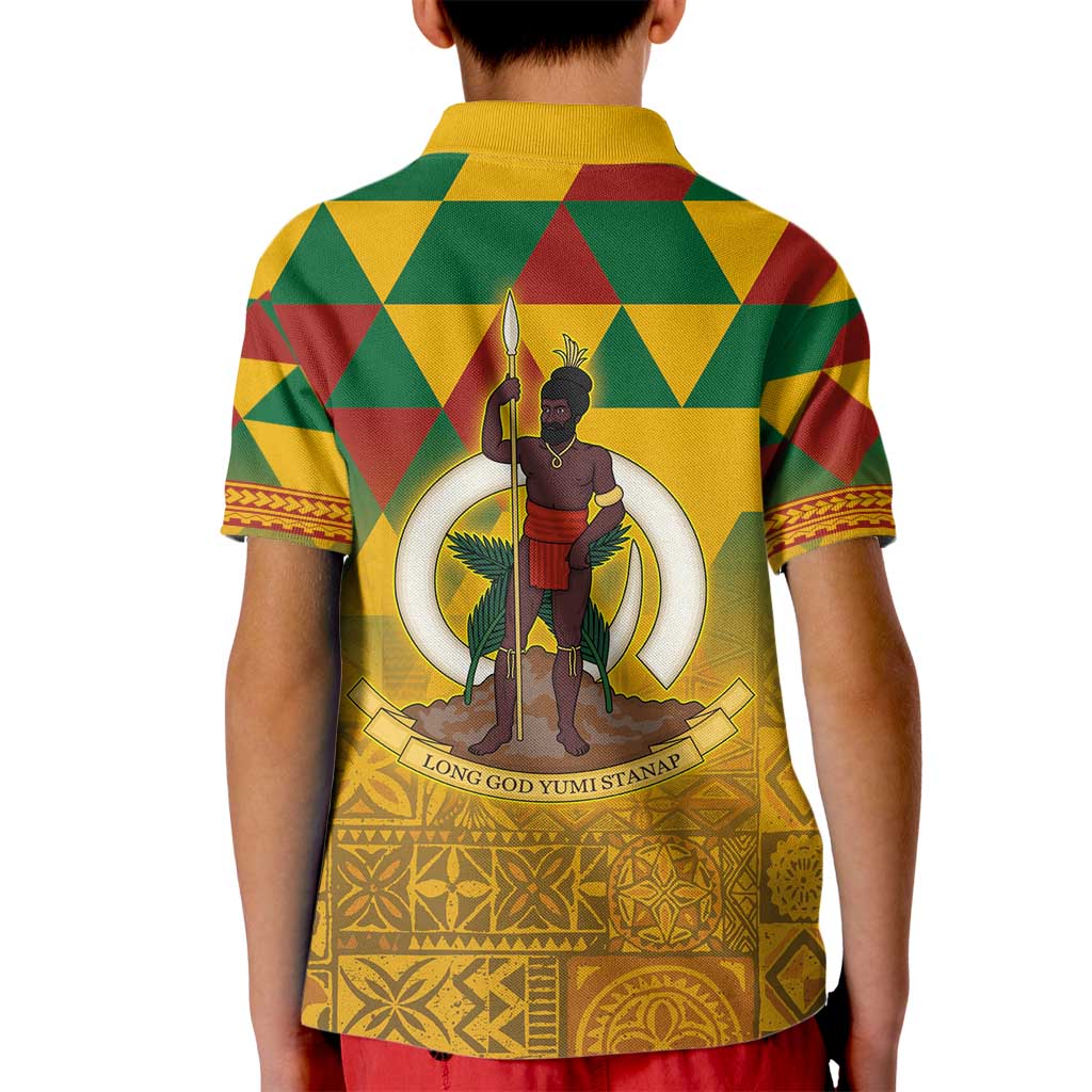 Melanesian Vanuatu Kid Polo Shirt With Tapa Tribal Pattern and Triangle Geometric Tricolor - Polynesian Pride