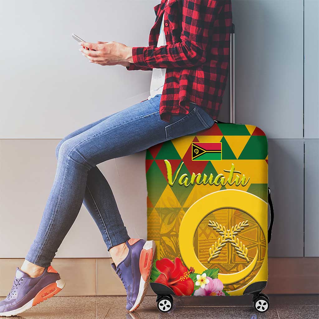Melanesian Vanuatu Luggage Cover With Tapa Tribal Pattern and Triangle Geometric Tricolor - Polynesian Pride