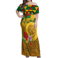 Melanesian Vanuatu Off Shoulder Maxi Dress With Tapa Tribal Pattern and Triangle Geometric Tricolor - Polynesian Pride