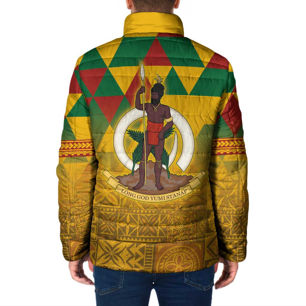 Melanesian Vanuatu Padded Jacket With Tapa Tribal Pattern and Triangle Geometric Tricolor - Polynesian Pride