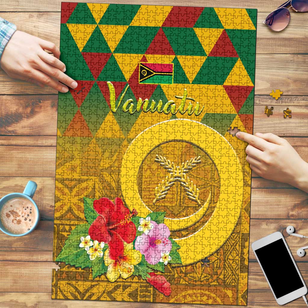 Melanesian Vanuatu Puzzle With Tapa Tribal Pattern and Triangle Geometric Tricolor - Polynesian Pride