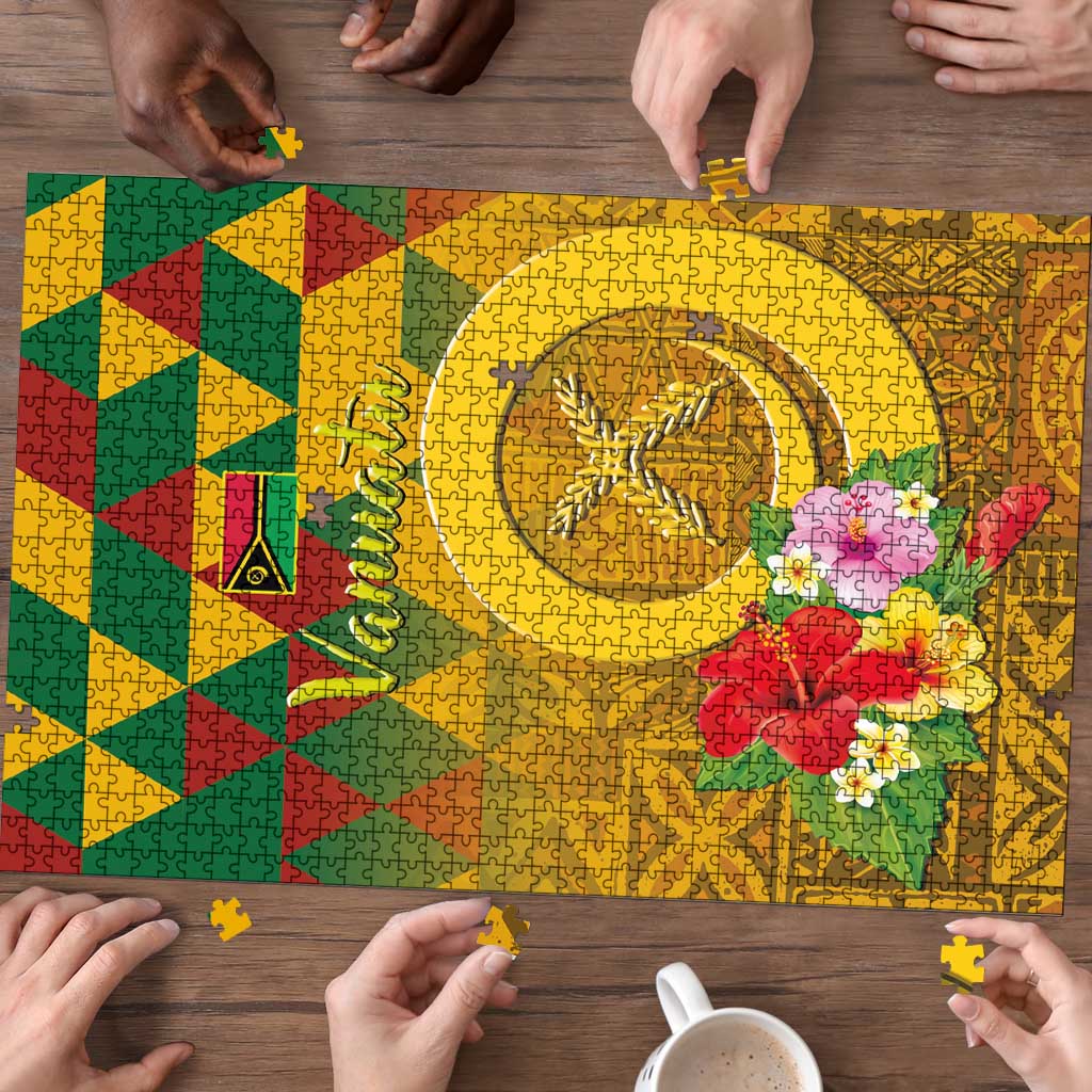 Melanesian Vanuatu Puzzle With Tapa Tribal Pattern and Triangle Geometric Tricolor - Polynesian Pride