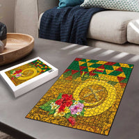 Melanesian Vanuatu Puzzle With Tapa Tribal Pattern and Triangle Geometric Tricolor - Polynesian Pride