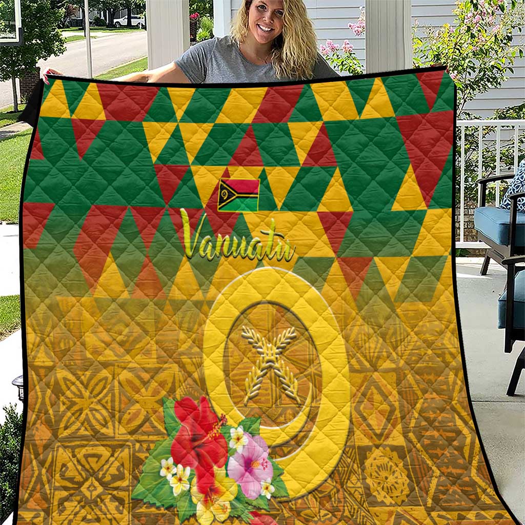 Melanesian Vanuatu Quilt With Tapa Tribal Pattern and Triangle Geometric Tricolor - Polynesian Pride