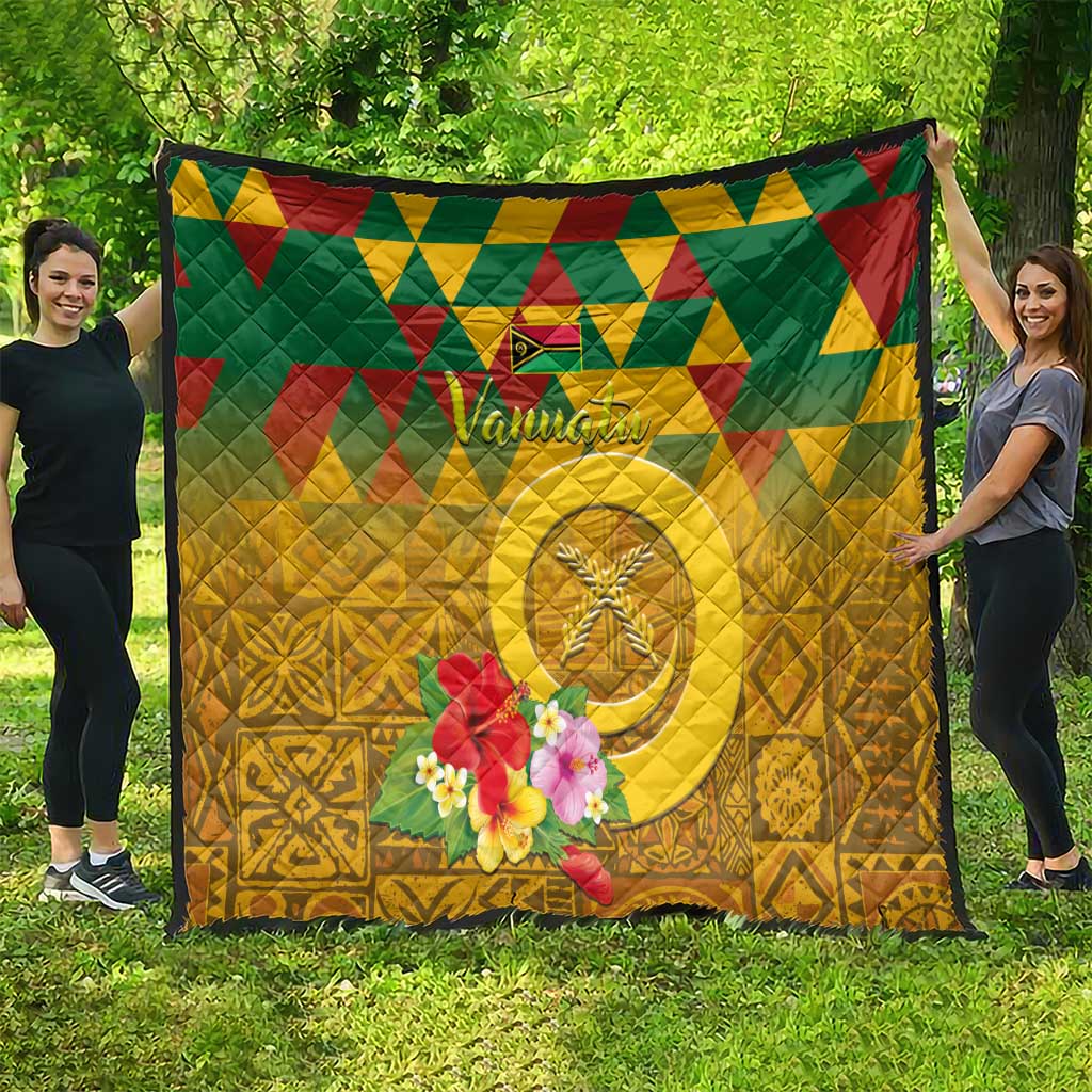 Melanesian Vanuatu Quilt With Tapa Tribal Pattern and Triangle Geometric Tricolor - Polynesian Pride