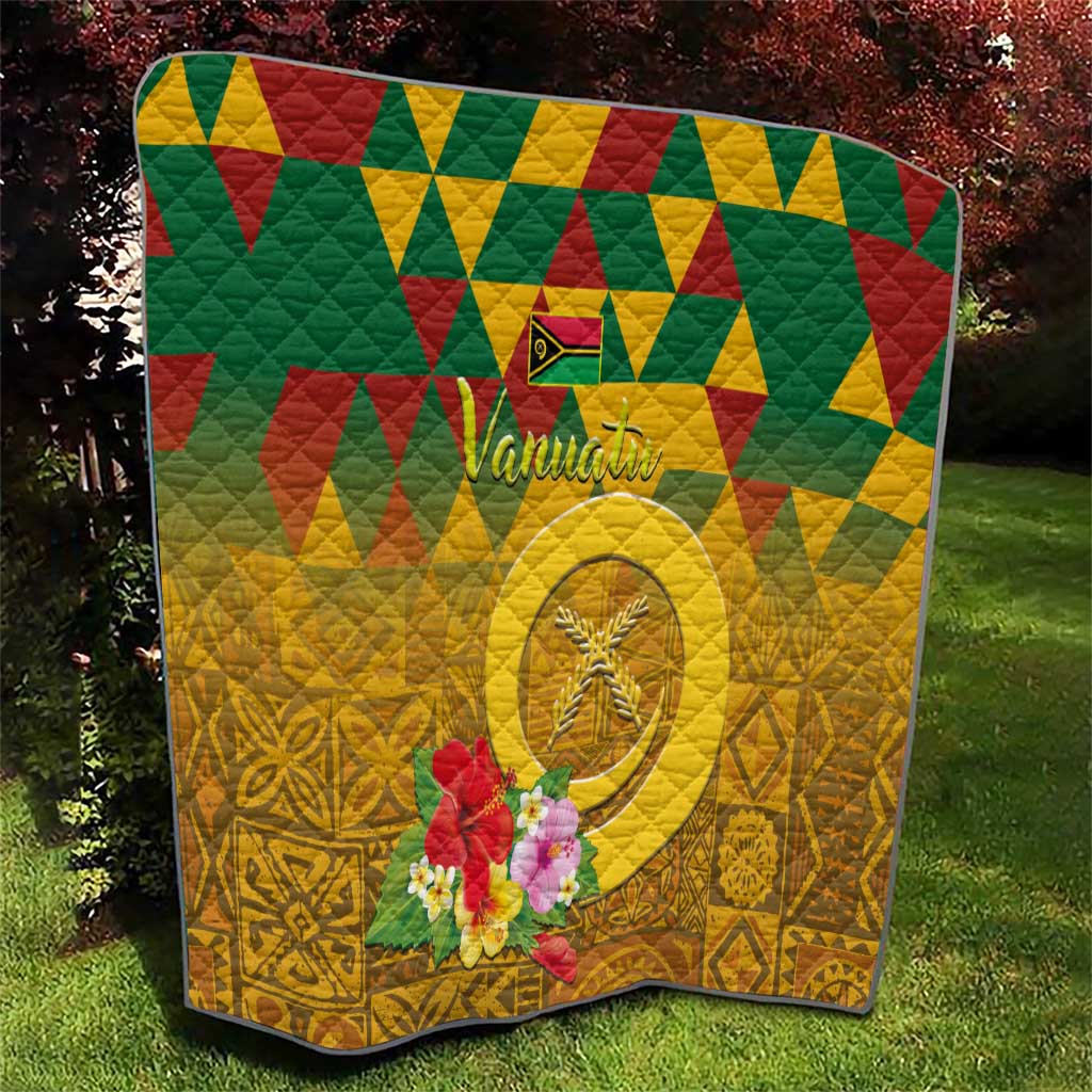 Melanesian Vanuatu Quilt With Tapa Tribal Pattern and Triangle Geometric Tricolor - Polynesian Pride