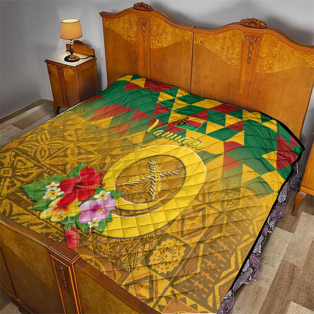 Melanesian Vanuatu Quilt With Tapa Tribal Pattern and Triangle Geometric Tricolor - Polynesian Pride