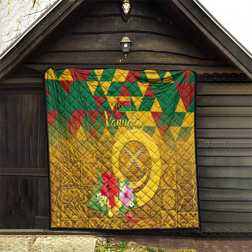 Melanesian Vanuatu Quilt With Tapa Tribal Pattern and Triangle Geometric Tricolor - Polynesian Pride
