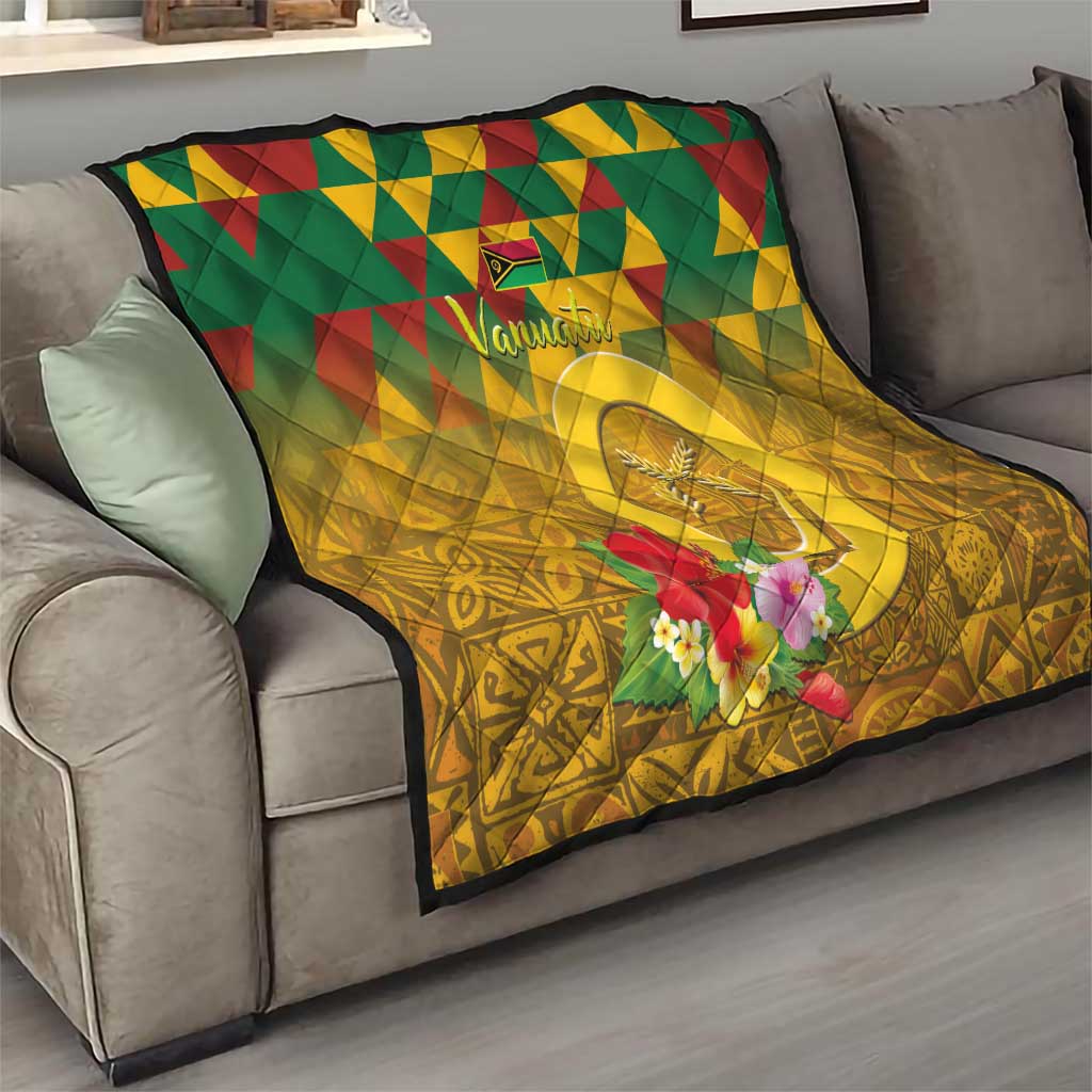 Melanesian Vanuatu Quilt With Tapa Tribal Pattern and Triangle Geometric Tricolor - Polynesian Pride
