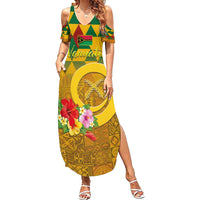 Melanesian Vanuatu Summer Maxi Dress With Tapa Tribal Pattern and Triangle Geometric Tricolor - Polynesian Pride