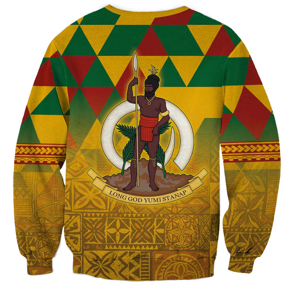 Melanesian Vanuatu Sweatshirt With Tapa Tribal Pattern and Triangle Geometric Tricolor - Polynesian Pride