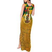 Melanesian Vanuatu Tank Maxi Dress With Tapa Tribal Pattern and Triangle Geometric Tricolor - Polynesian Pride