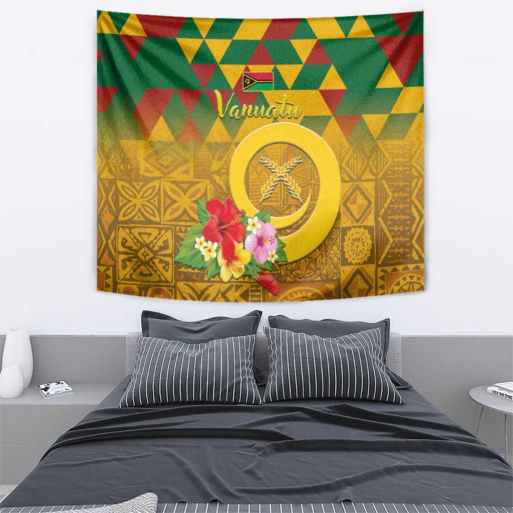 Melanesian Vanuatu Tapestry With Tapa Tribal Pattern and Triangle Geometric Tricolor - Polynesian Pride