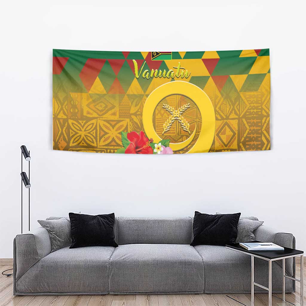 Melanesian Vanuatu Tapestry With Tapa Tribal Pattern and Triangle Geometric Tricolor - Polynesian Pride